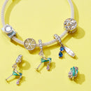 bamoer 2020 New Design 925 Sterling Silver Green Enamel Cactus with Floral Beads Charm for Original Silver Bracelet BSC261