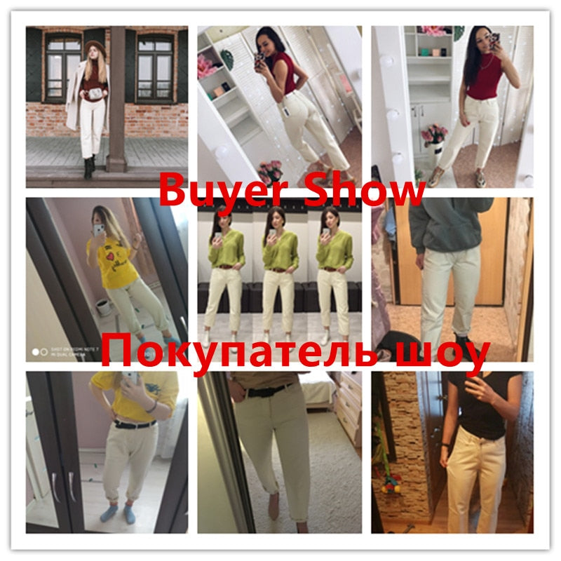 FINEWORDS Otoño Coreano Albaricoque Harem Boyfriend Jeans Mujer Beige Jeans Vintage Casual Pierna ancha Corte de bota Pantalones de mezclilla