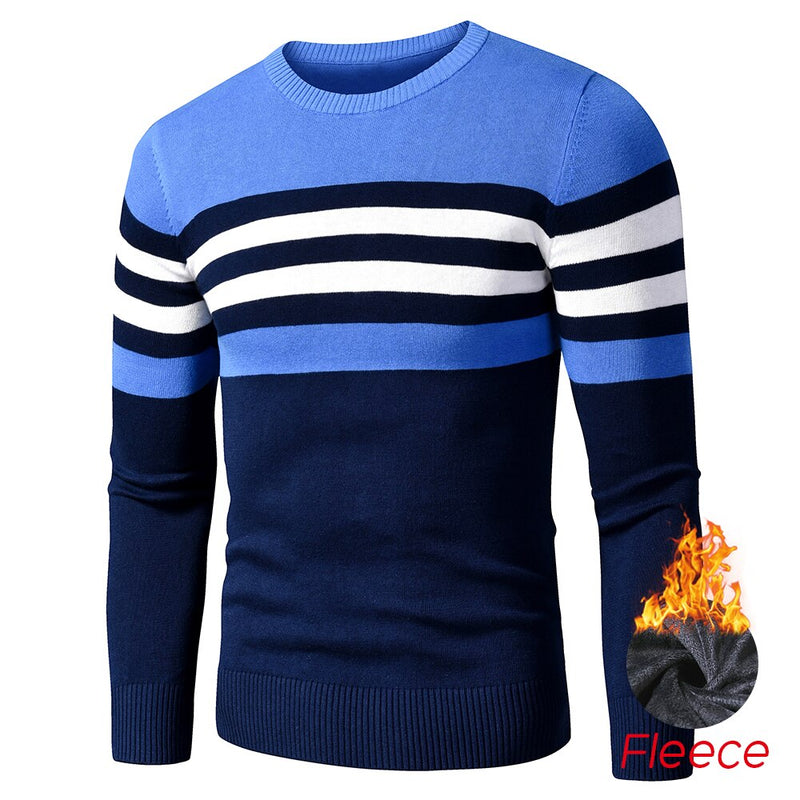 4XL hombres 2020 otoño nuevo Casual rayas grueso polar algodón suéter pulóveres hombres traje moda Vintage cuello redondo abrigo suéter hombres