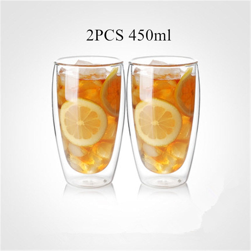 80/250/350/450ml Heat-resistant Double Wall Glass Cup Beer Coffee Cups Handmade Healthy Drink Mug Tea Mugs Transparent Drinkware