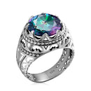 Szjinao Pure 925 Sterling Silver 13*13mm Round Big Sapphire Rings For Men Gemstone Male Punk Vintage Jewellery Dropship Supplier