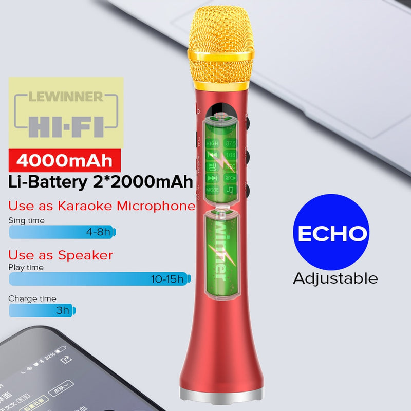 Lewinner L-699 Micrófono de karaoke profesional Altavoz inalámbrico Micrófono portátil Bluetooth para soporte de teléfono grabar reproducción TF