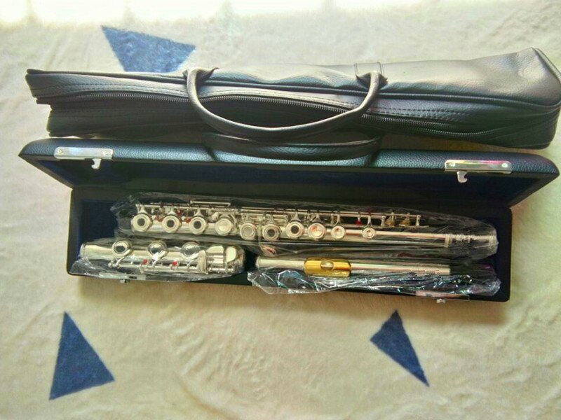 Nuevo instrumento de música de flauta profesional 17 E-Key Silver C Tune abrir cerrar flauta de uso común Gold Boquilla gratis