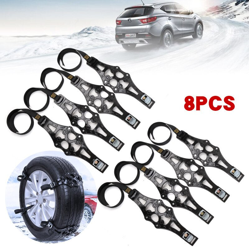 Cadenas de nieve para neumáticos de coche, 4 uds./8 Uds., seguridad en carretera, seguridad antideslizante ajustable, cadenas de TPU