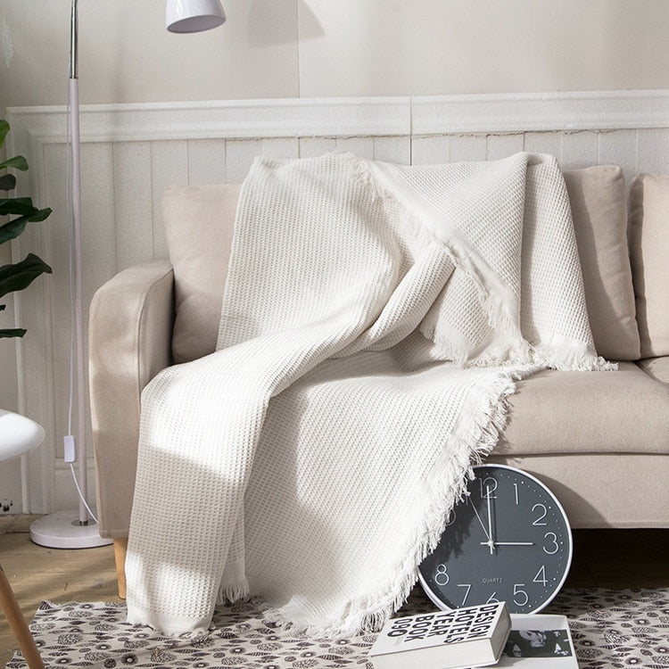 Sofadecke im europäischen Stil, geometrisches Wabenmuster, gestrickt, Freizeit, weiße Decke, dicke, rutschfeste Sofadecke, Tagesdecke