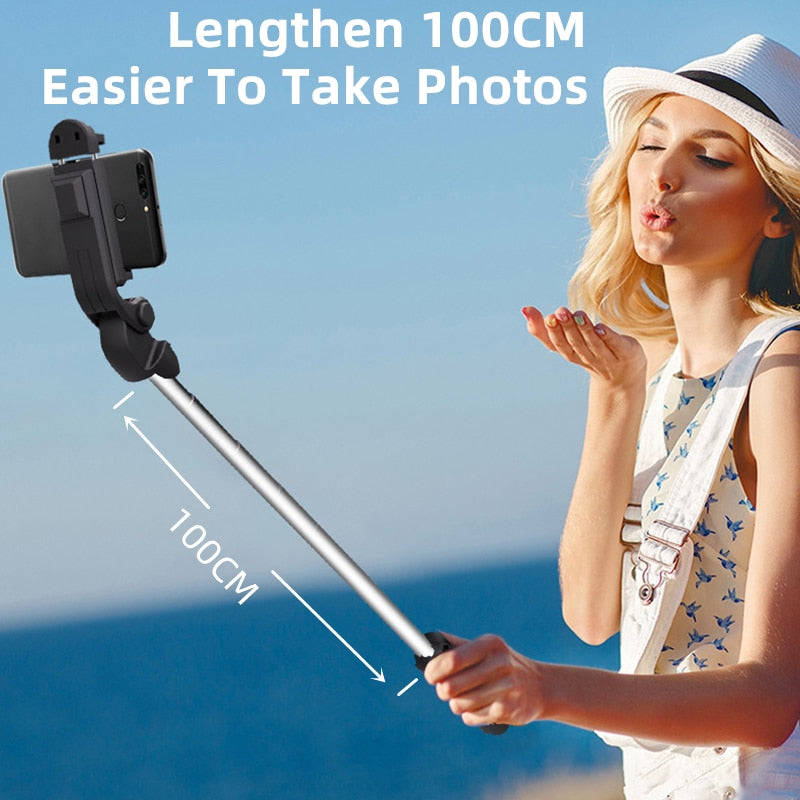Palo de Selfie inalámbrico Compatible con Bluetooth minitrípode plegable para teléfono con Control remoto de obturador de luz de relleno para IOS Android