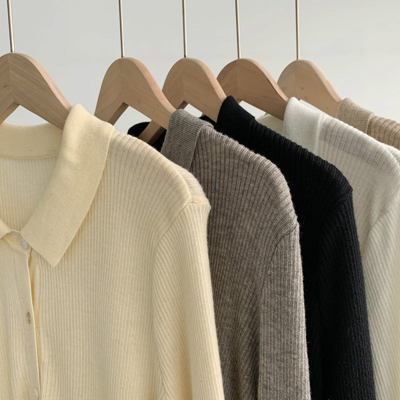 Women's Knitted Shirt Polo's Neck Autumn 2020 New Knitted Cardigan Inside Outside Coat Base Shirt Coat