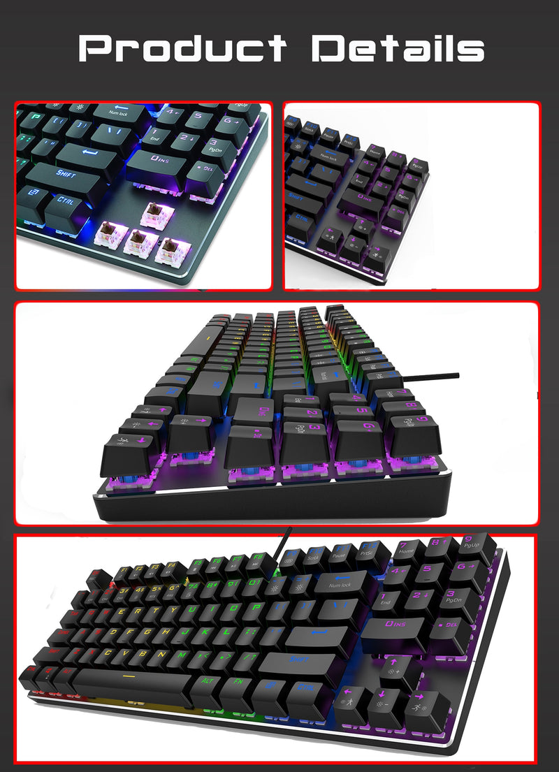 METOO Wired Gaming Mechanical Keyboard Backlit 89 Key Anti-ghosting Blue Red Brown Switch Number keys For Game Laptop PC Russian