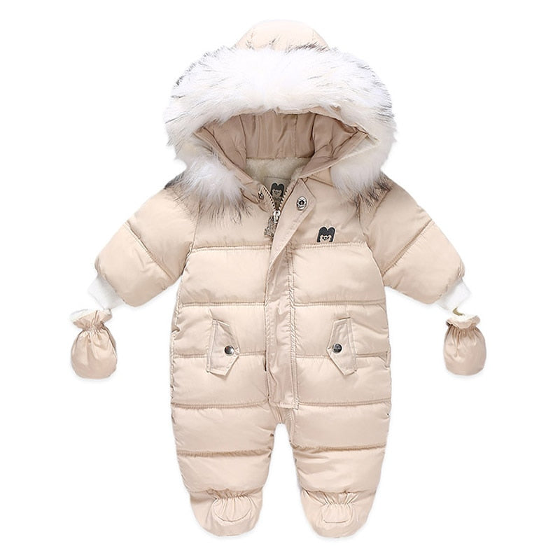 IYEAL Winter Baby Clothes With Hooded Fur Newborn Warm Fleece Bunting Infant Snowsuit Toddler Girl Boy Snow Wear Outwear Coats