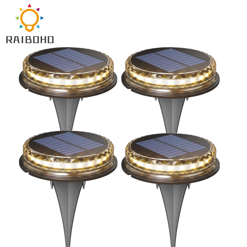 4PCS Solar Powered Disk Lights 17LED Solar Pathway Lights Outdoor Waterproof Garden Landscape Lighting for Yard Deck Patio