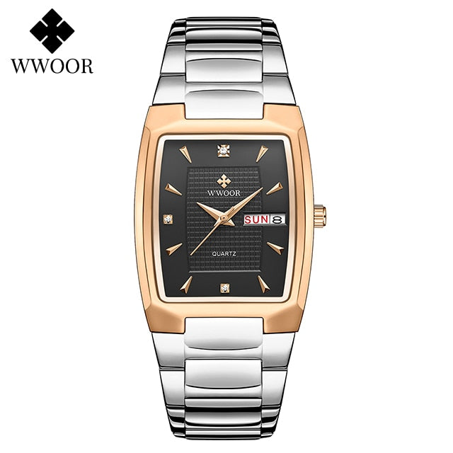 Relogio Masculino WWOOR 2022 Neue quadratische Uhr Herren mit automatischem Wochendatum Mann Quarz Armbanduhren Luxus Edelstahl Gold