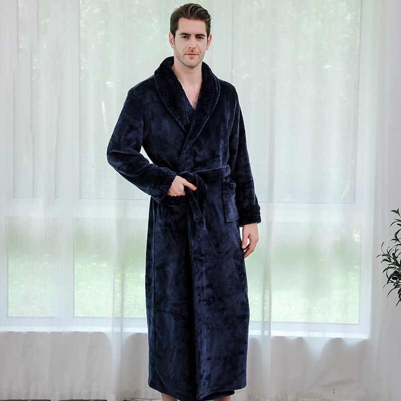 Women Men Winter Plus Size Flannel Robe Extra Long Hooded Warm Bathrobe Lovers Thick Kimono Bath Robe Male Dressing Gown Robes