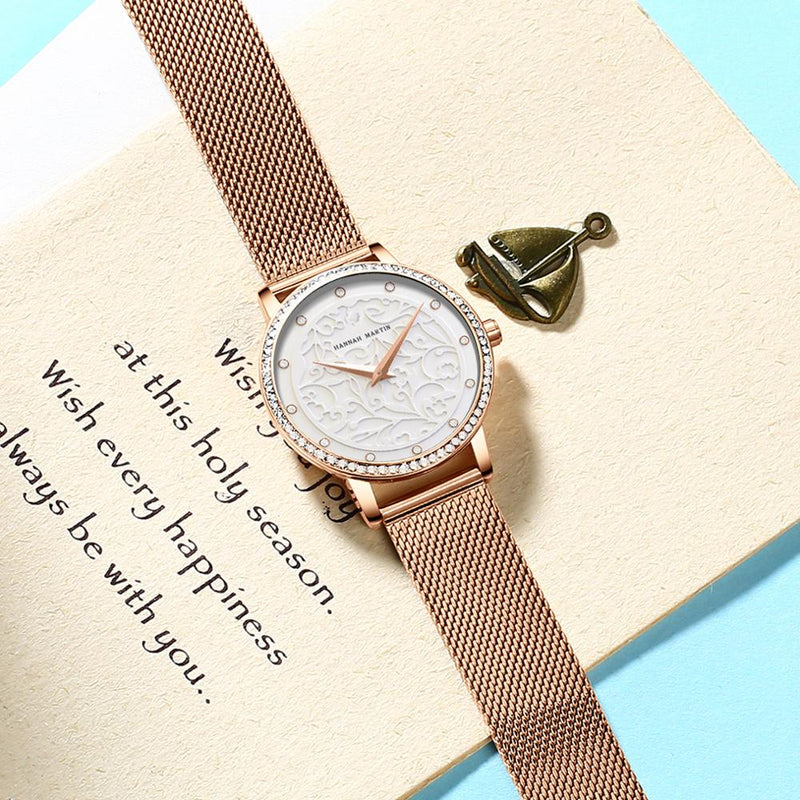 Relojes de pulsera de cuero para mujer, reloj de pulsera de moda con grabado 3D de cuarzo japonés, resistente al agua, marca de lujo, resistente al agua, reloj femenino