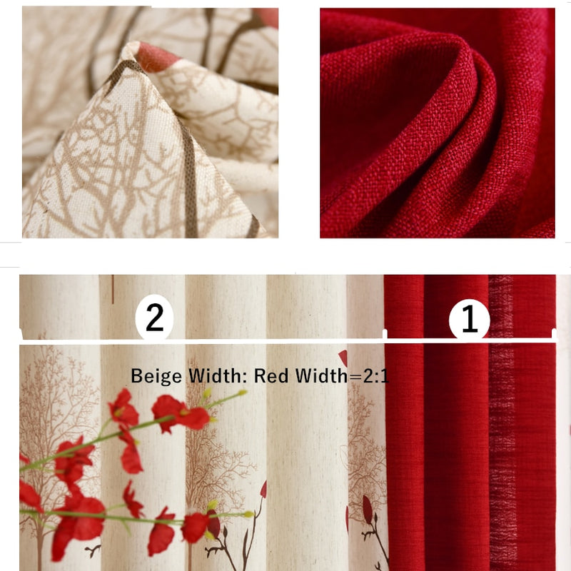 {byetee} Faux Cotton Linen Curtain Modern Rustic Red Stitching Living Room Curtains Fabrics Kitchen Door Curtains Drapes