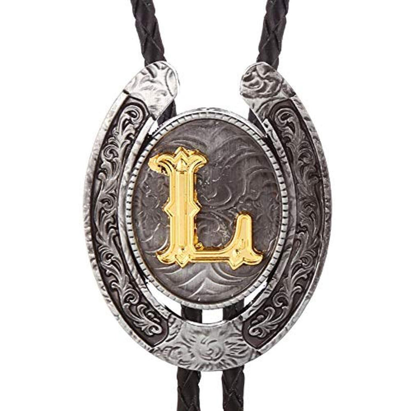 Vintage Gold Letter ABCDEFG-Z U shape bolo tie for man Indian cowboy western cowgirl leather rope zinc alloy necktie