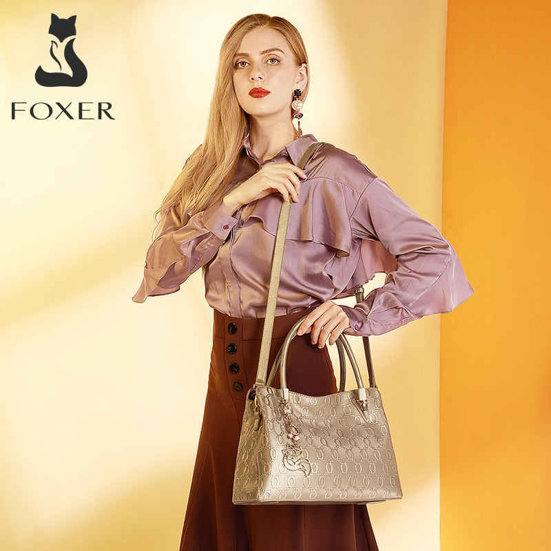 FOXER Damen Crossbody Umhängetaschen Weibliche Spaltleder Handtaschen Mode Damen Totes Top Griff Geldbörse Allgleiches Bürotasche