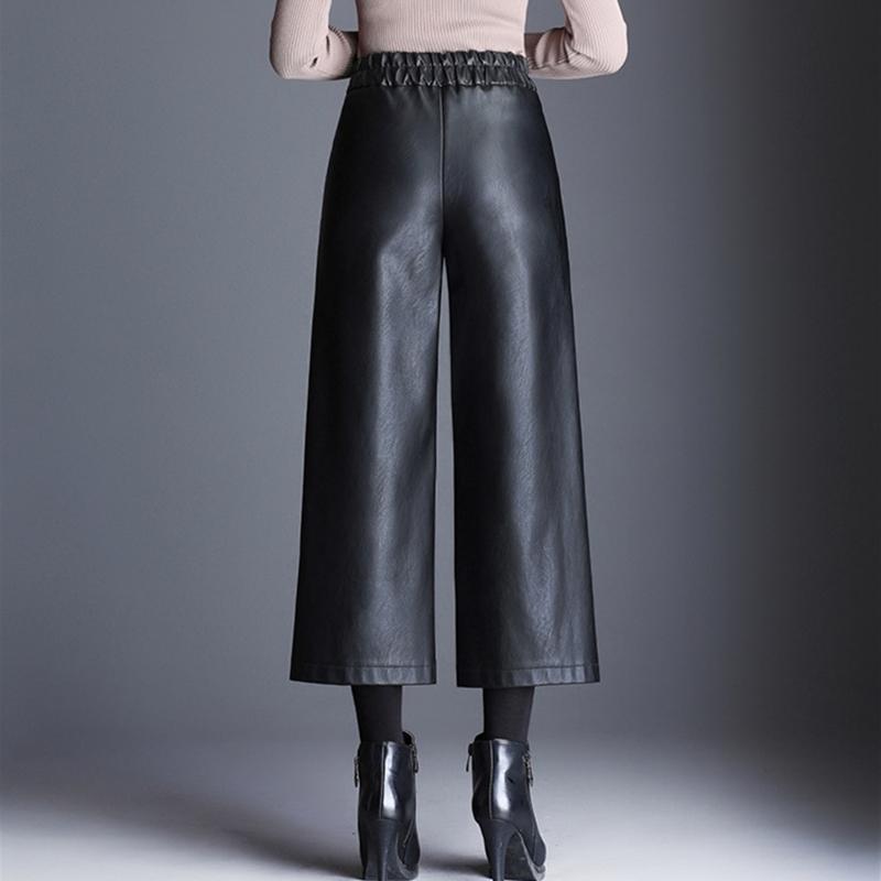 Oversized High Waist Pu Wide Leg Ankle-length Pants Women Baggy Black Shiny Faux Leather Womens Loose Pant 2022 Korean Trousers