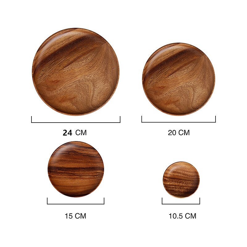 Natural Wooden Round Plates Handmade Dessert Fruit Bread Plate Dish Tray Snacks Dish Soup Dishes Tea Tray Tableware Does not fad