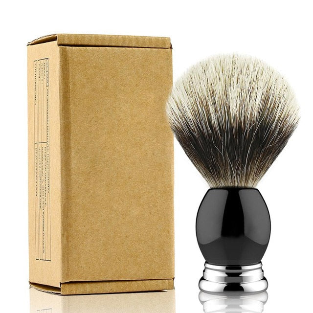 Shaving Brush and Stand, Pure Silvertip Badger Hair Brush Set 22mm Stainless Steel Shaving Stand,Black Resin Alloy Handle Gift