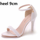Crystal Queen Bride Wedding Shoes Fashion White Stiletto Woman Ankle Strap Party Dress Sandals Open Toe High Heels Pumps Female