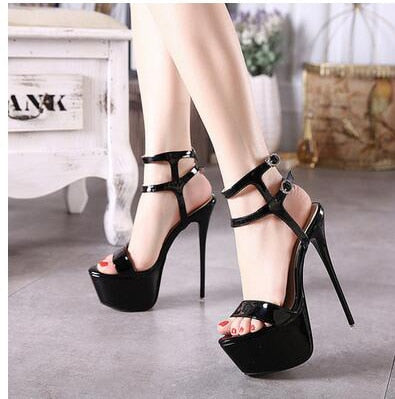 Aneikeh Ankle Strap Heels Plateau Sandalen Party Schuhe für Damen Hochzeit Pumps 16cm High Heels Pailletten Gladiator Sandalen Schwarz