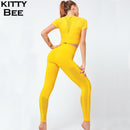 Conjunto de Yoga sin costuras para mujer, ropa de Fitness, conjunto de gimnasio de 2 piezas, Top corto, Leggings, conjunto deportivo para mujer, ropa de entrenamiento