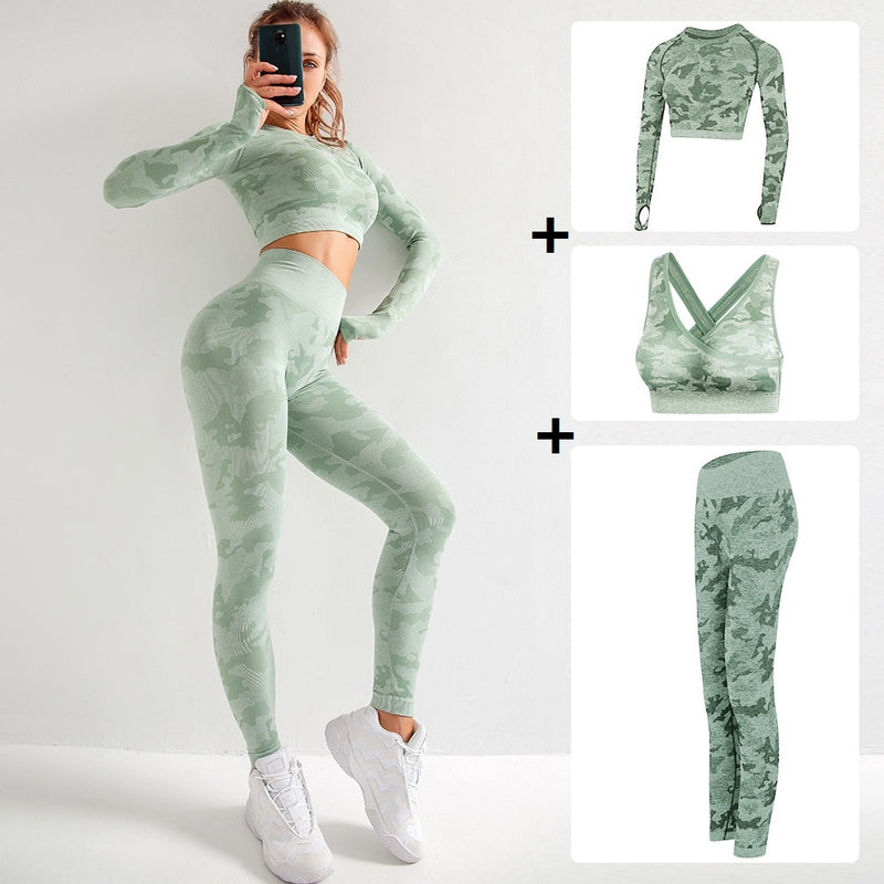 Conjunto de ropa de gimnasio para mujer, conjunto de Yoga de 2 piezas, sujetador deportivo y mallas para correr, mallas deportivas de entrenamiento sin costuras, traje deportivo para mujer