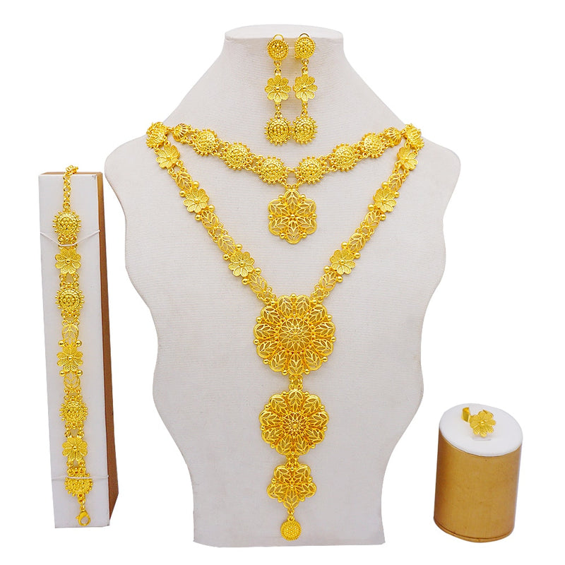 Dubai Schmuck Sets Gold Farbe Halskette &amp; Ohrring Set für Frauen Afrikaner Frankreich Hochzeit Schmuck Äthiopien Brautgeschenke