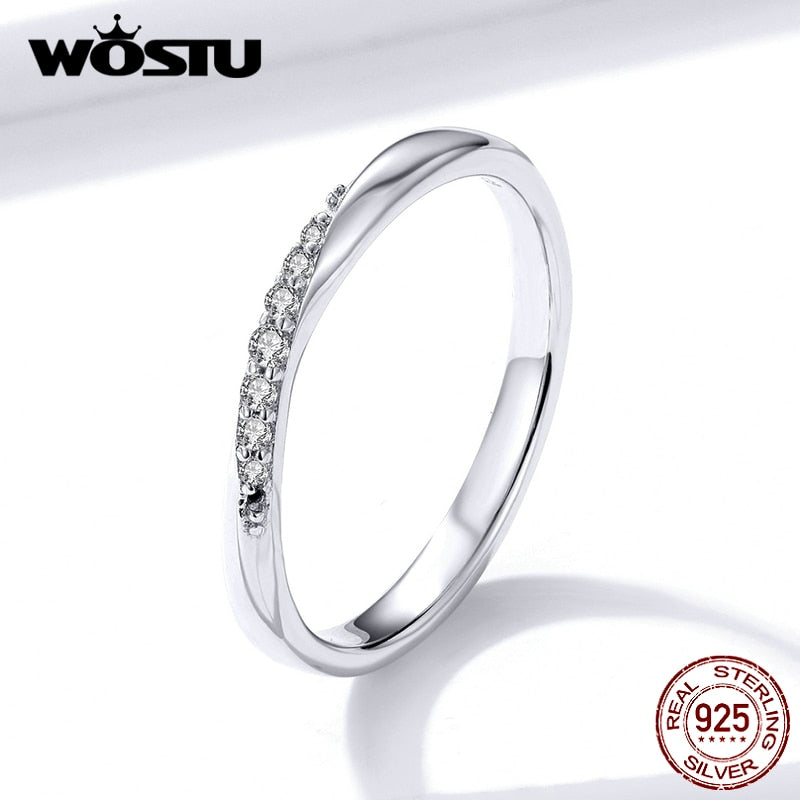 WOSTU 100% 925 Sterling Silver Shining Zirconia Rings For Women Wedding Engagement Simple Ring Fashion 925 Jewelry CTR095
