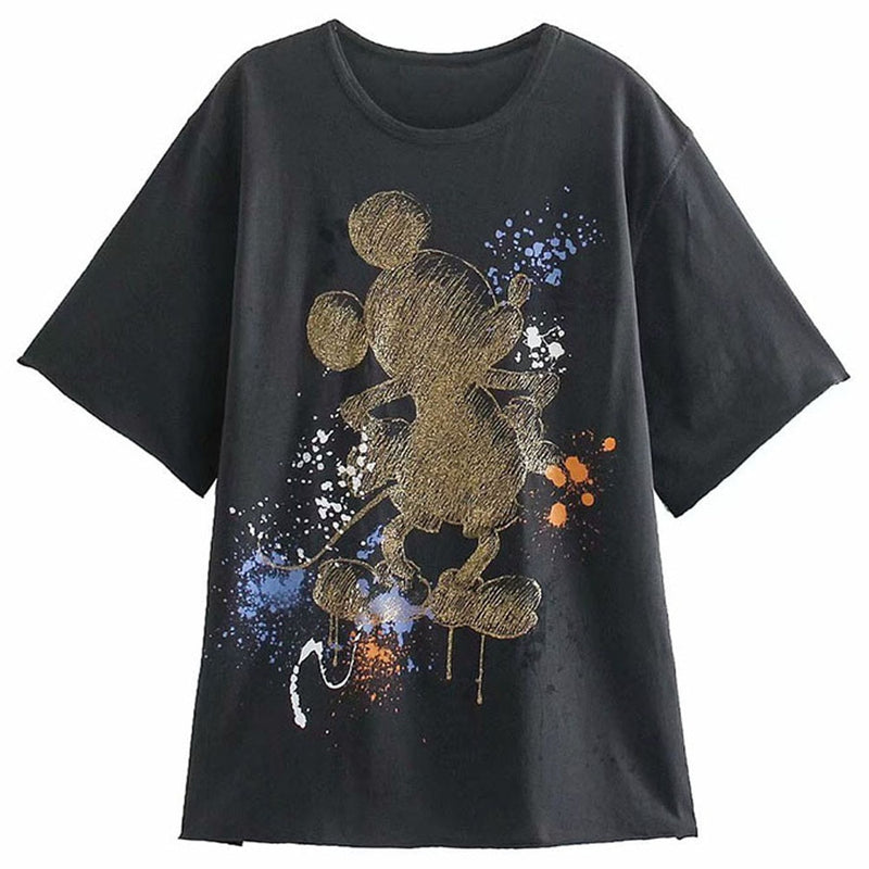 Disney Chic Mickey Mouse Ink Graffiti Cartoon Print T-Shirt Women Harajuku Short Sleeve Female Casual O-Neck Tee Tops Streetwear