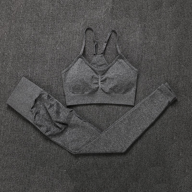 Conjunto de gimnasio sin costuras NORMOV, conjunto de Yoga y Fitness para mujer, trajes deportivos, mallas de cintura alta + sujetador de realce, conjunto de 2 piezas, ropa deportiva