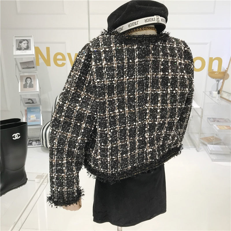 Chaqueta corta de tweed de estilo de mujer con temperamento de alta calidad, chaqueta elegante de otoño 2022 para mujer, chaqueta de moda para mujer, Top para mujer