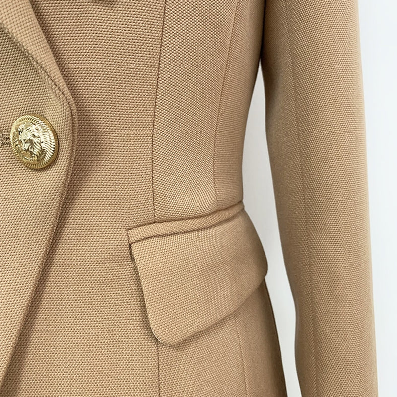 HIGH STREET 2022 Nueva chaqueta de diseñador de moda Botones de león para mujer Chaqueta de piqué de doble botonadura Marrón