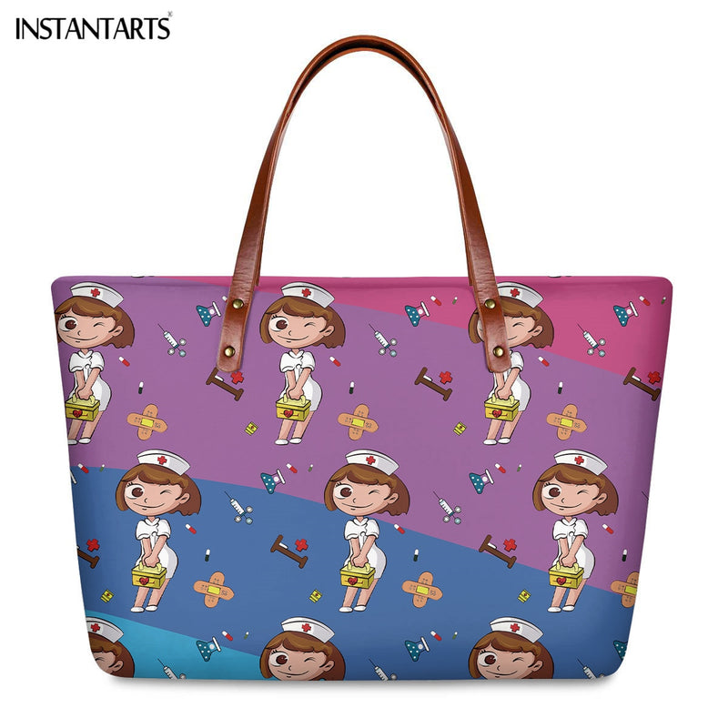 INSTANTARTS Cartoon Nurse Print Women Casual Work Handbags Large Capacity Tote Hospital Paramedical Fashion Travel Shoulder Bag