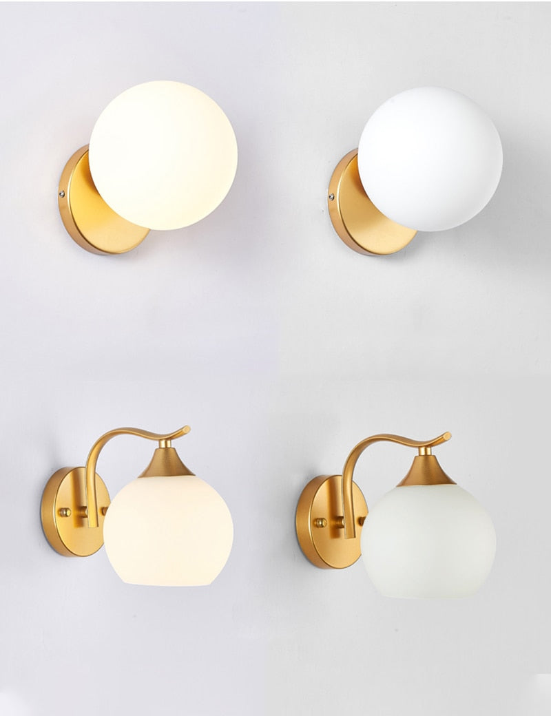 Lámpara de pared Led decorativa, lámpara de lectura nocturna de hierro junto a la lámpara, escaleras para el hogar, candelabro Vintage para Loft, luces de pared, bola de cristal, oro, negro, E27