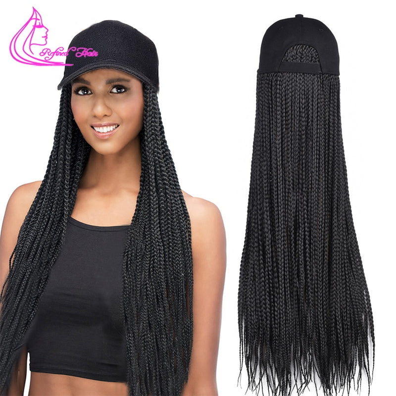 Caja trenzas gorra de béisbol peluca 24 pulgadas largo sintético trenza pelucas sombrero con extensiones de cabello trenzado para mujeres negras tamaño ajustable