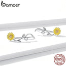 bamoer Gold Color Sunflower Long Stud Earrings for Women 925 Sterling Silver Daisy Flower Branch Series Jewelry 2020 BSE394