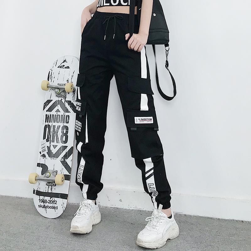 Women Elastic Waist Loose Streetwear Cargo Pants Female Fashion Ankle-length Jogging Trousers Ladies Plus Szie Casual Pants