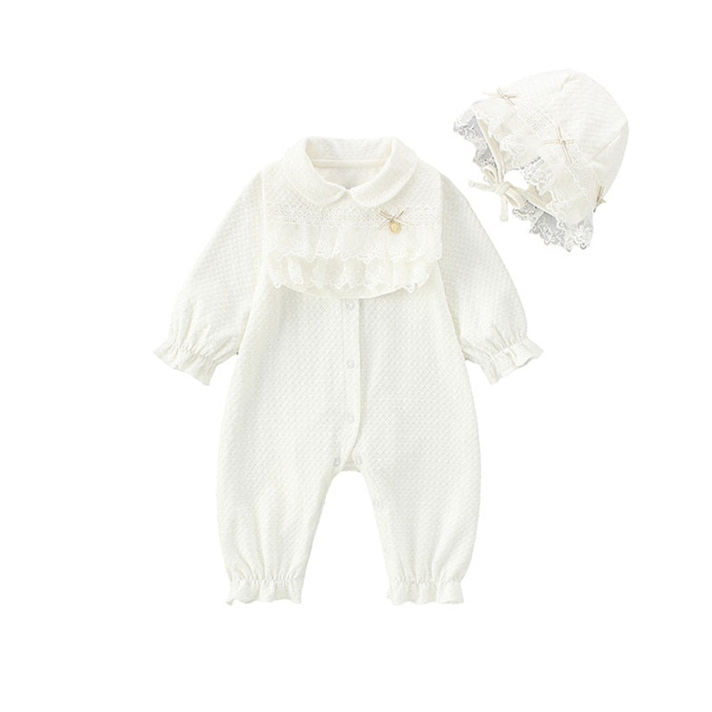 Neugeborenes Baby Mädchen Strampler Overall England Stil Peter Pan Kragen Spitze Nette Mode Baby Kleidung Outfit 0-24M