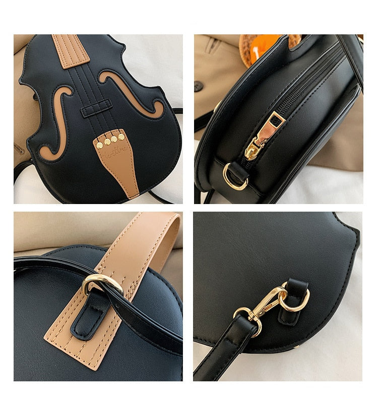 New 3 Colors Vintage Violin Design Shoulder Bag Crossbody Bag for Women 2021 Purses and Handbags Pu Leather Trendy Designer Bag