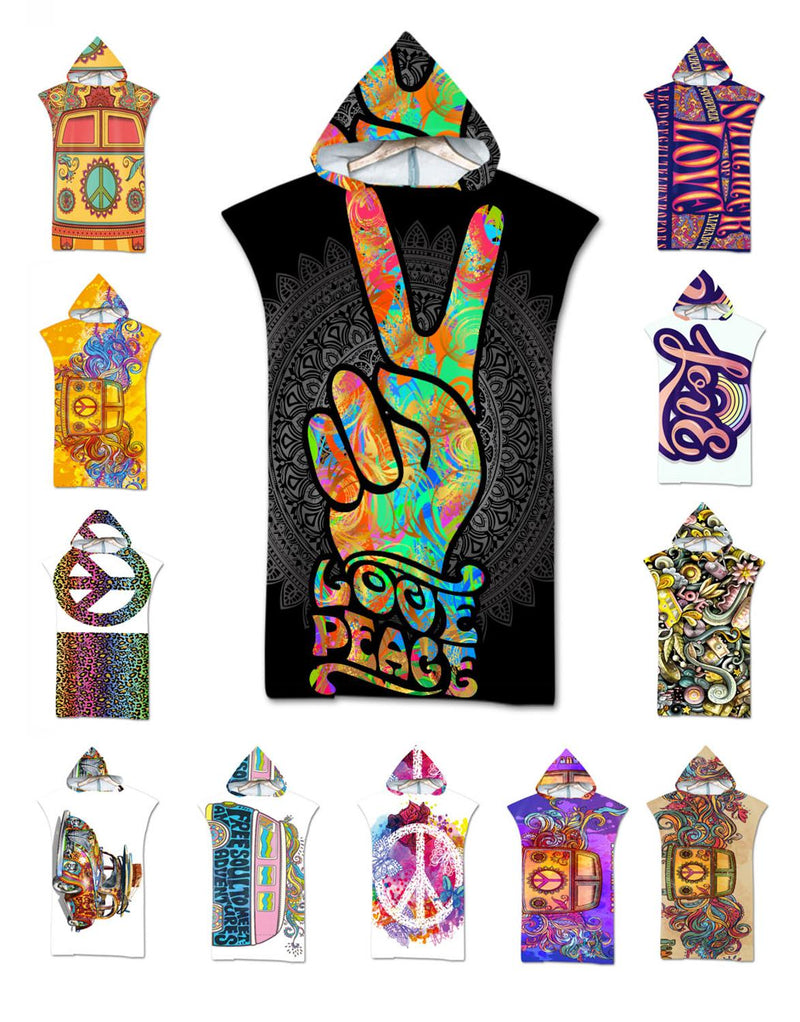 Free shipping Gift Peace Sign Love Butterfly Free Soul Words Mandala Pattern Large Hooded Swim Surf Bath Beach Towel Poncho