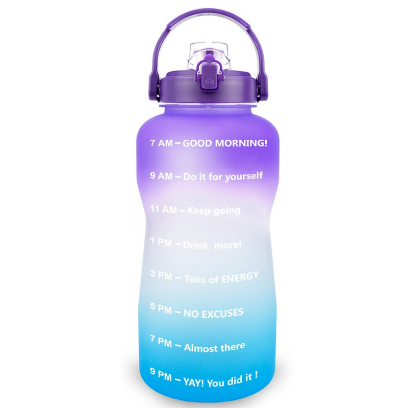 QuiFit 2L 64OZ Half Gallon Motivational Water Bottle With Time Marker Flip-Flop BPA Free Portable Sports Phone Stand GYM Jug