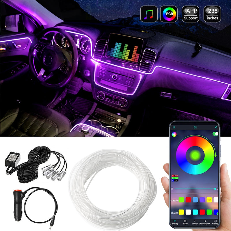 Auto Atmosphäre Licht Ambient Innendekoration App Sound Control Wireless RGB Neon Led Strips Auto Flexible Lampen