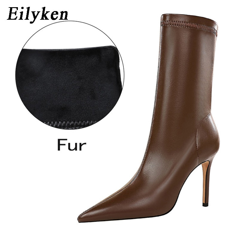 Eilyken 2023 Spring High Quality Soft PU Leather Boots Women Pointed Toe Pumps Heels Fashion Ladies Party Shoes Size 34-40