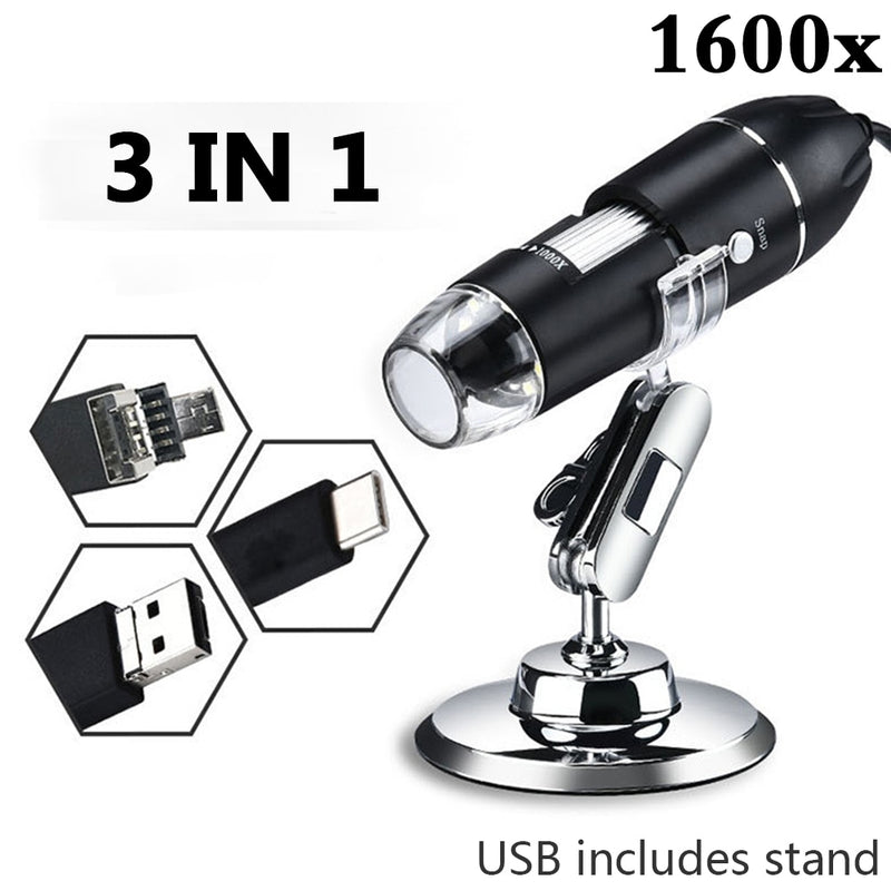 1600X 1000X Wifi Elektronische tragbare digitale USB-Schnittstelle Elektronenstereomikroskope 8 LED-Halterung für Android IOS PC