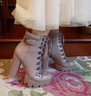 Perixir Fashion Platform Ankle Boots Women 2020 Spring Autumn Black Leather 12cm Thick Heel Boots Ladies Worker Womens Boots