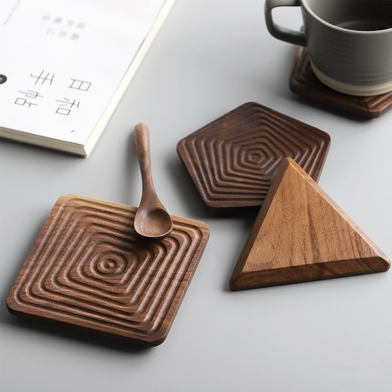 Tea Coffee Cup Pad Placemats Decor Walnut Wood Coasters Durable Heat Resistant Square Drink Mat