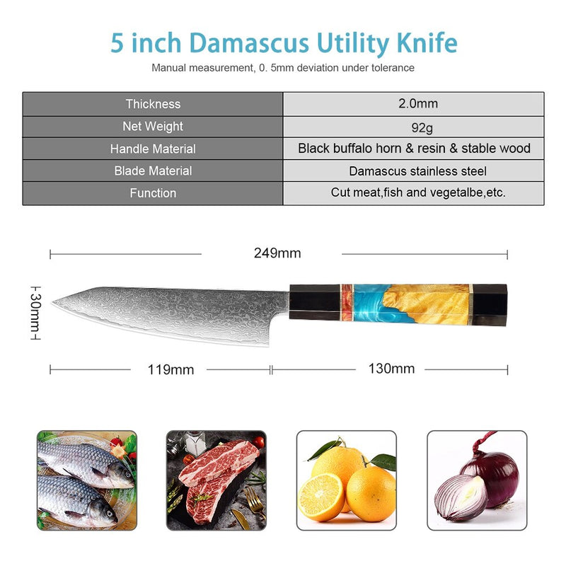 XITUO-cuchillo para pelar frutas, cuchillo para pelar verduras de acero damasco, rebanador, cuchillos para carne y pescado, cuchillo japonés con mango octogonal para cocinar