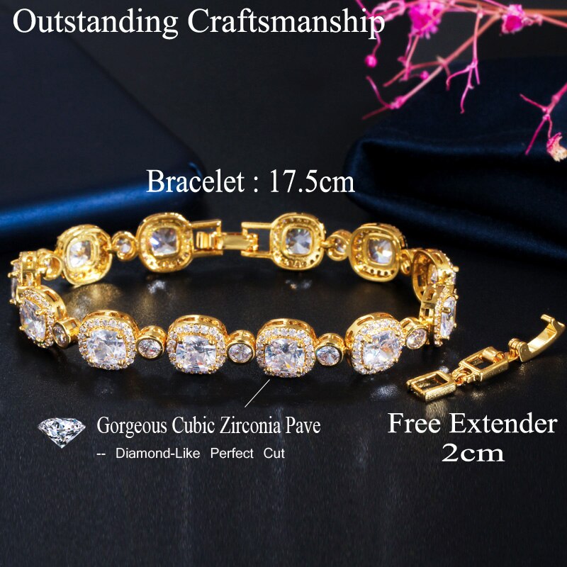 CWWZircons Classic Princess Cut Shiny White Cubic Zirconia Bangle Bracelet for Women Luxury Wedding Party Femme Jewelry CB219