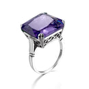 Szjinao Real 925 Sterling Silver 17*17mm Square Aquamarine Ring For Women Vintage Sparkling Massive Birthstone Jewelery Female D